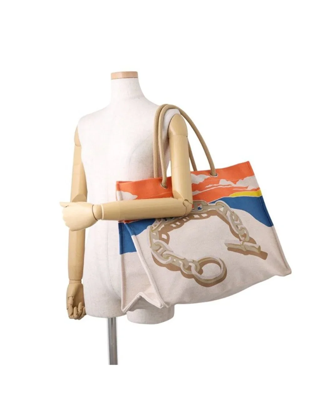 Hermes Tote Bag Escale a la Plage Print Asier Silver Toile Ash Beach